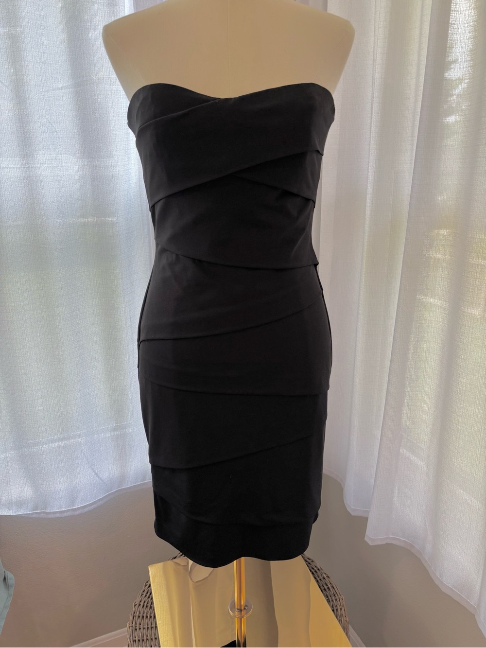 White House Black Market Strapless Black Layered Bodycon Dress